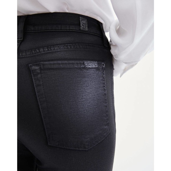 7 For All Mankind Wax Coated High Waist Slim Kick Flare Faux Leather in Black - Picture 2 of 14